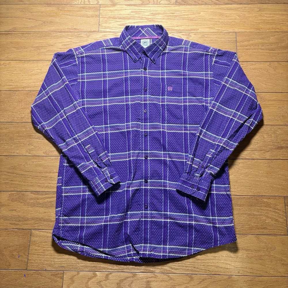 Cinch 100% Cotton Long Sleeve Purple Button L Country Western Cowboy Rockabilly - Picture 2 of 8